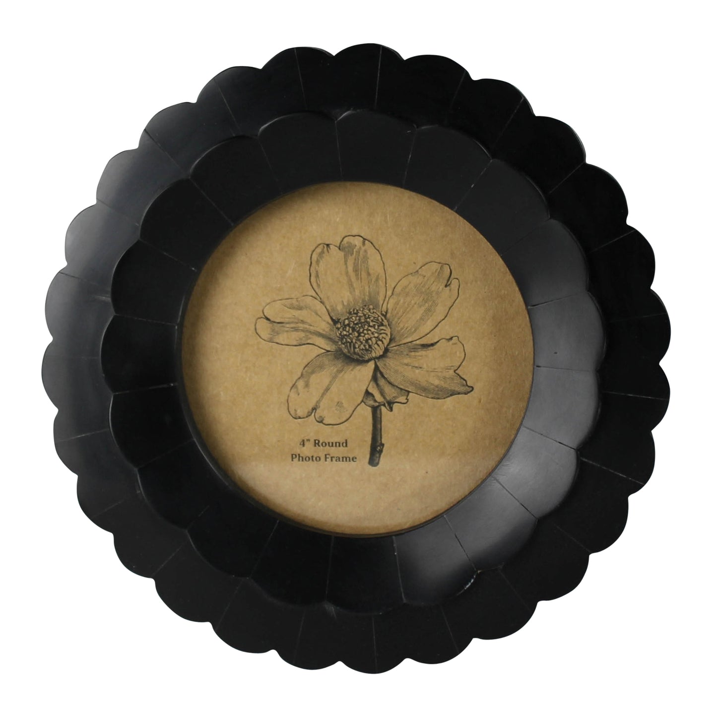 Petal Round Frame Black Resin 4 inch