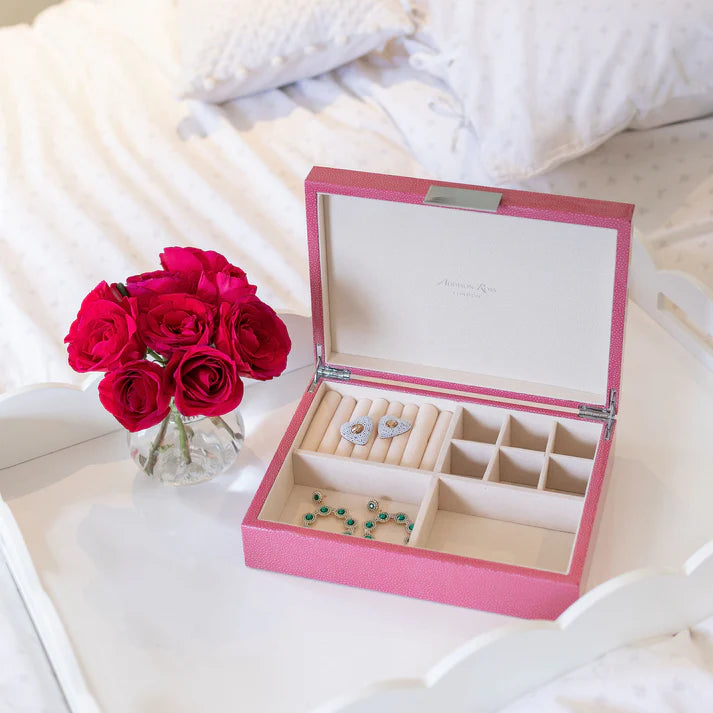 Pink Shagreen Jewelry Box with Silver Trim
