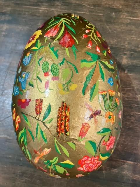 Vintage Gold Floral Paper Egg 7"