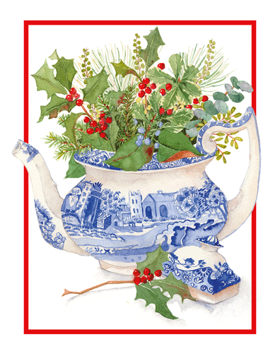 Blue and White Teapot Christmas Card Box set 16 card