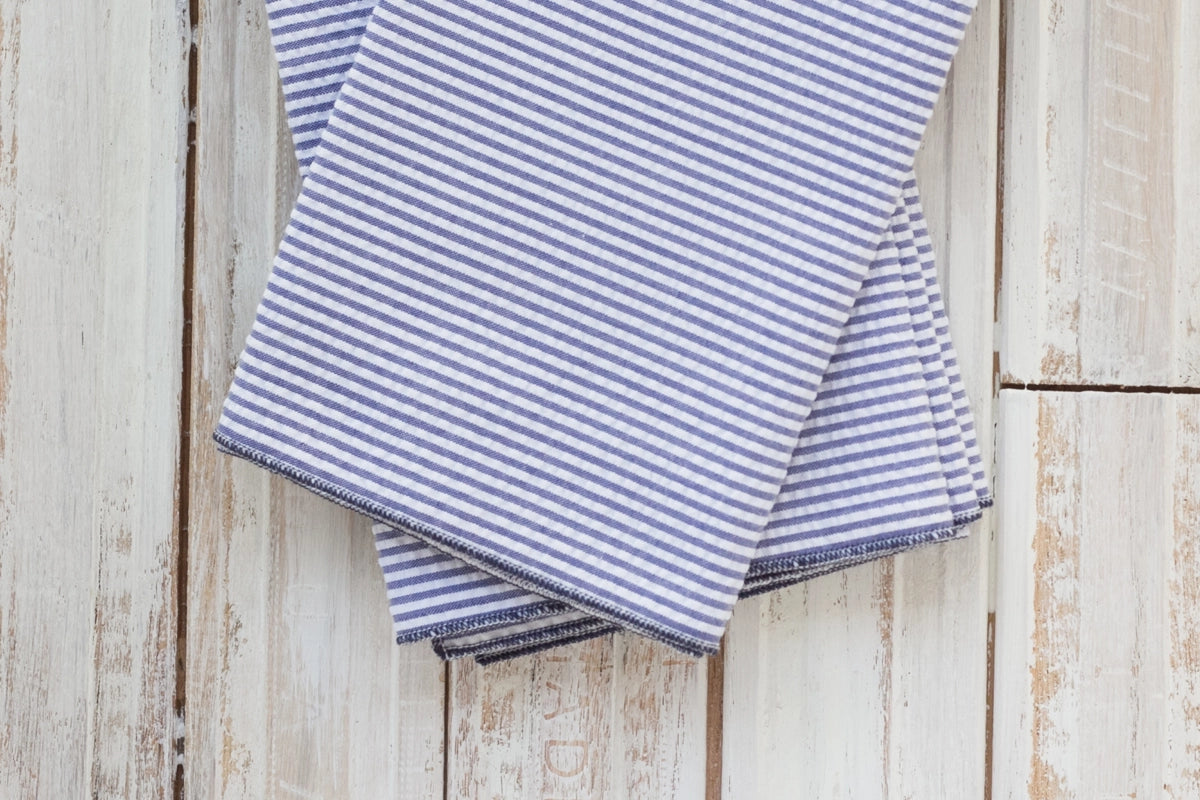 Seersucker Cocktail Napkins, Set of Four, Navy Blue