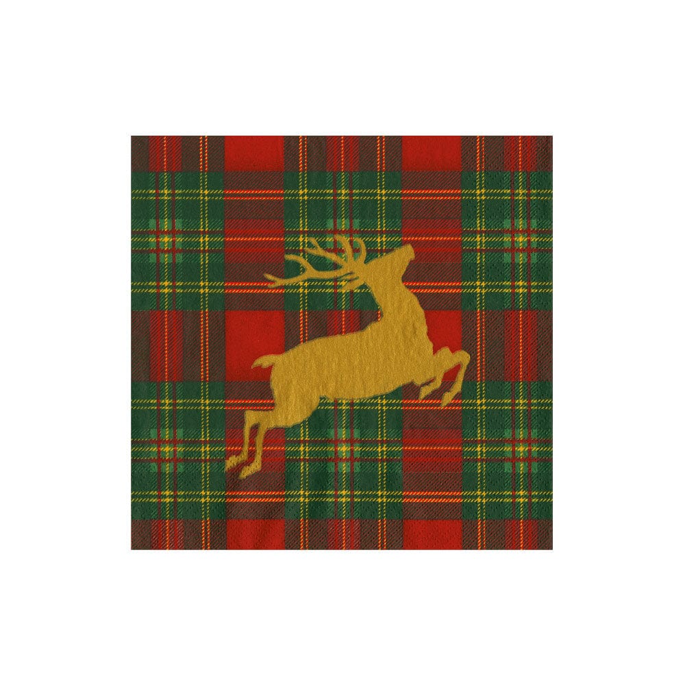 Cocktail Napkin Reindeer Tartan