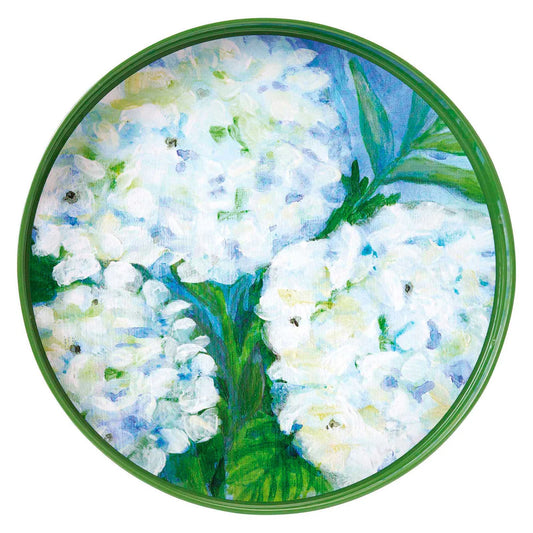 White Hydrangeas 15'' Round Tray