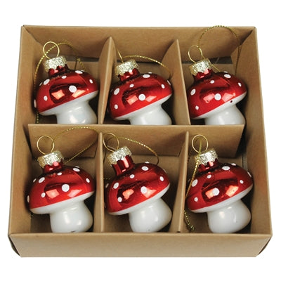 Glass Mushroom Ornaments Box of 6