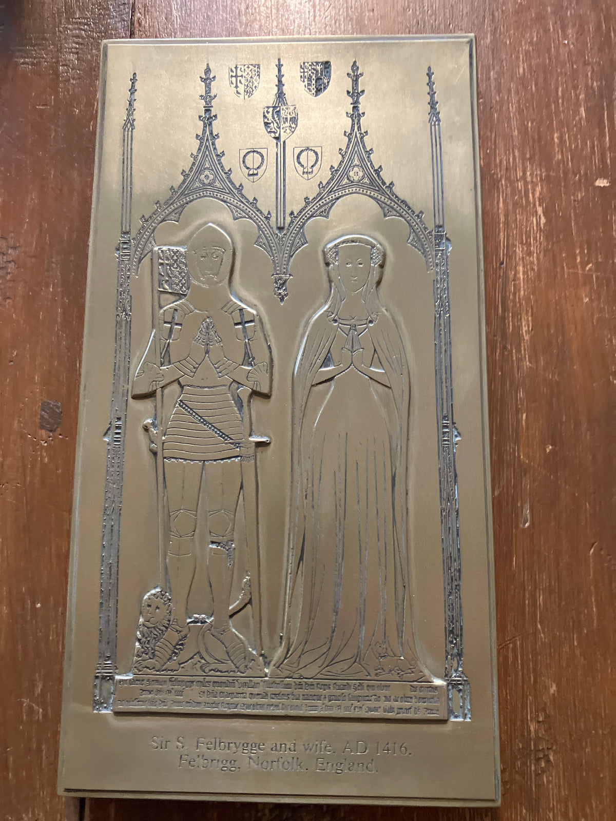 Vintage Wall Plaque Sir Felbrygge & Wife 1416 AD Felbrigg Norfolk, England