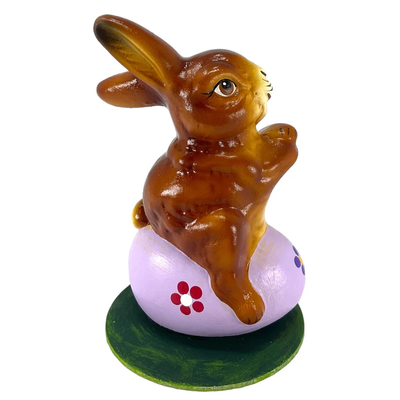 Easter Bunny Rabbit on Purple Egg German Paper Mache 4.25 inch