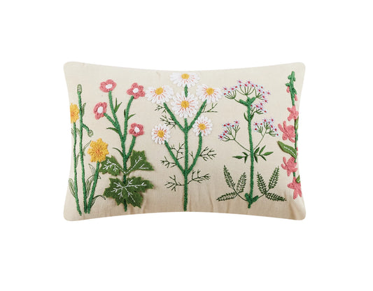 Meadow Flower Embroidered Pillow 12 x 18