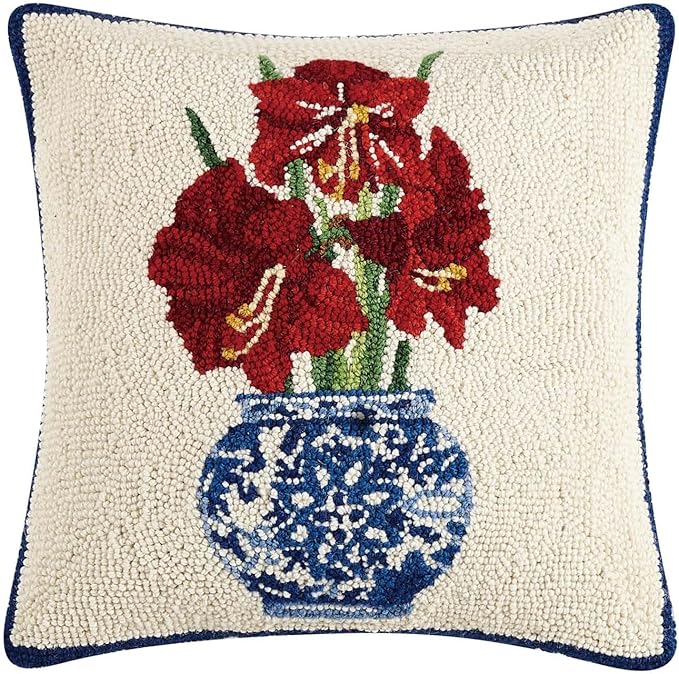Holiday Chinoiserie Amaryllis Hook Pillow 16'' x 16''