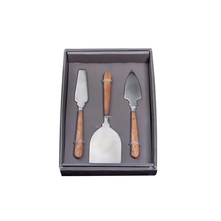3pc Cheese Knife Set Gold w/ Wood Handles in Giftbox