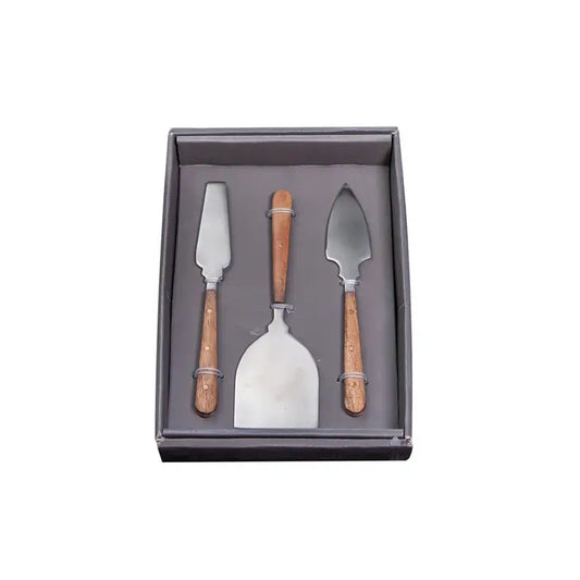3pc Cheese Knife Set Gold w/ Wood Handles in Giftbox