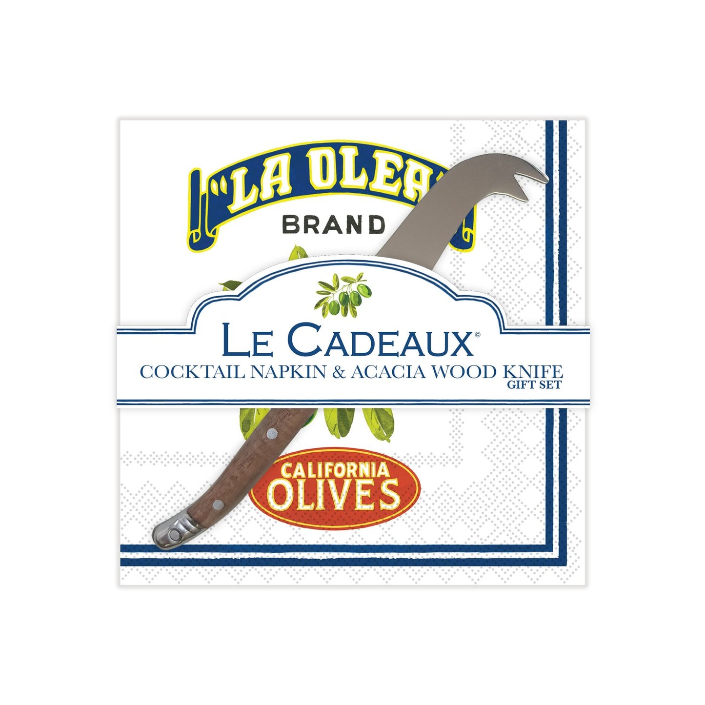 Olive Italy & California Cocktail Napkins (Pack of 20) & Mini Laguiole Cheese Knife Gift Set