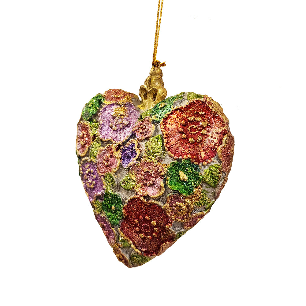 3.5" Beaded Petals Heart Ornament (Champagne Rose)