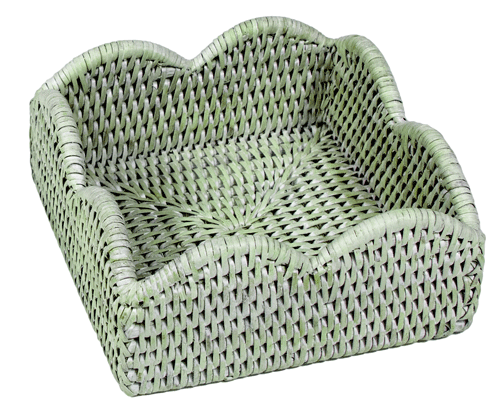 Rattan Scallop Cocktail Napkin Holder Green