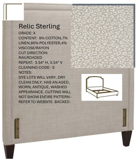 Tailor Made Bed Headboard and Rails style #S2-50MP5T in Relic Sterling grade X contrast welt in McKenzie Lake