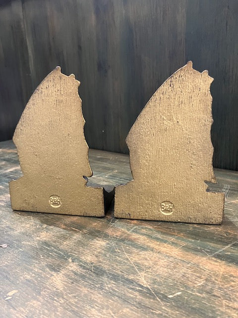 1920s Bradley and Hubbard Brass-Plated Cast Iron Sailing Ship Bookends- a Pair