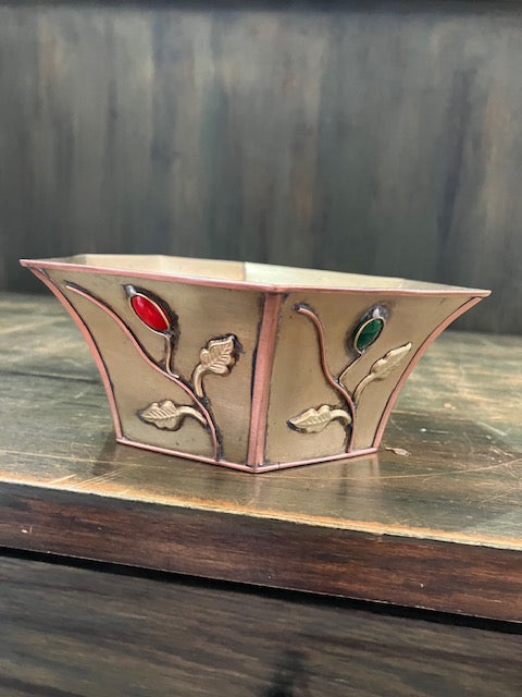 Vintage Brass Chinese Planter with gem stones