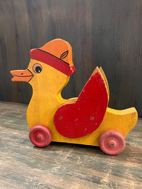 Vintage Painted Wooden Duck Pull Toy