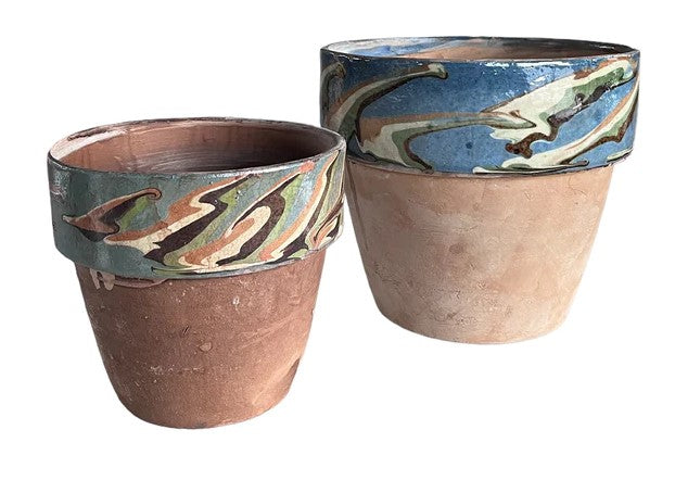 Blue Marbleized Flower Pot -Large