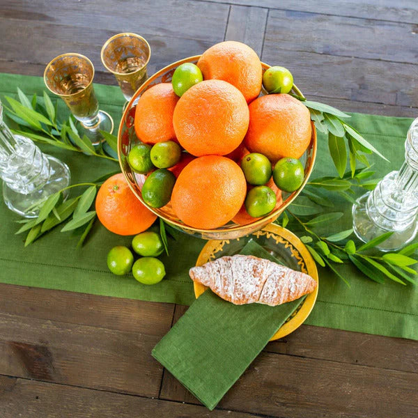 Hemstitch Linen Table Runner Evergreen 108''