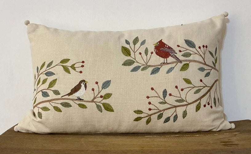 Pillow Applique/Embo 12x20" Winter Birds