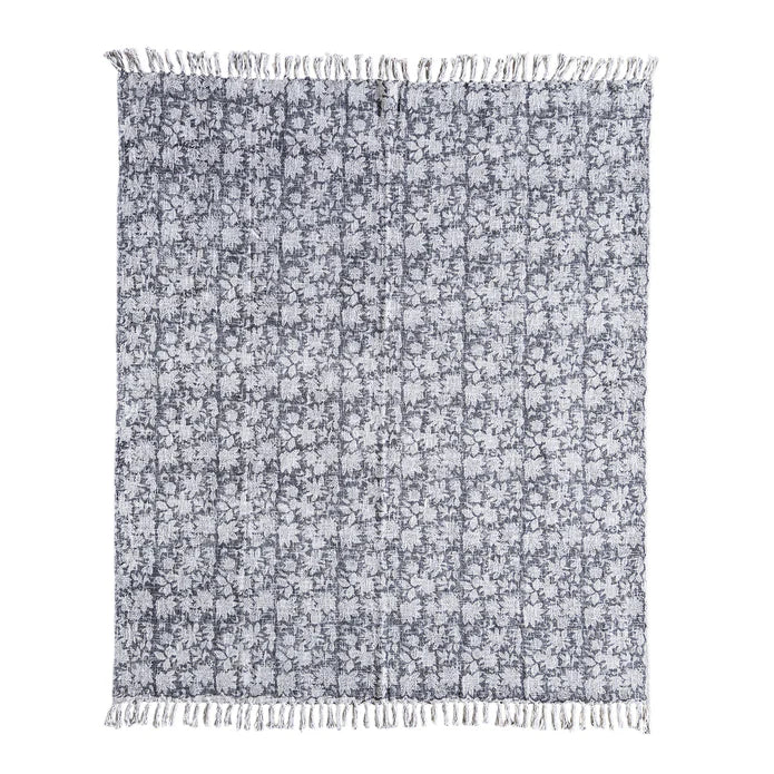 Handloom Cotton Throw with Black Block Print