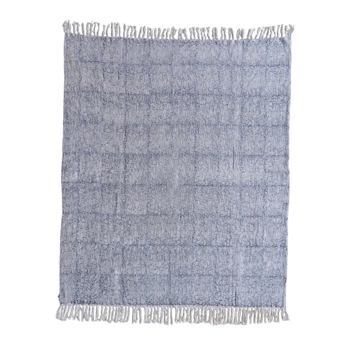 Handloom Cotton Throw with Blue Block Print