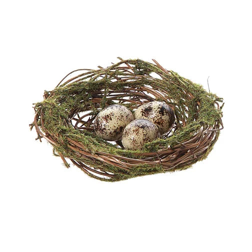 Round Faux Moss Nest Clip on with Faux Eggs