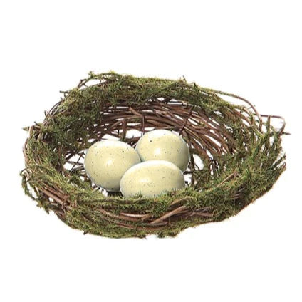 Round Faux Moss Nest Clip on with Faux Eggs