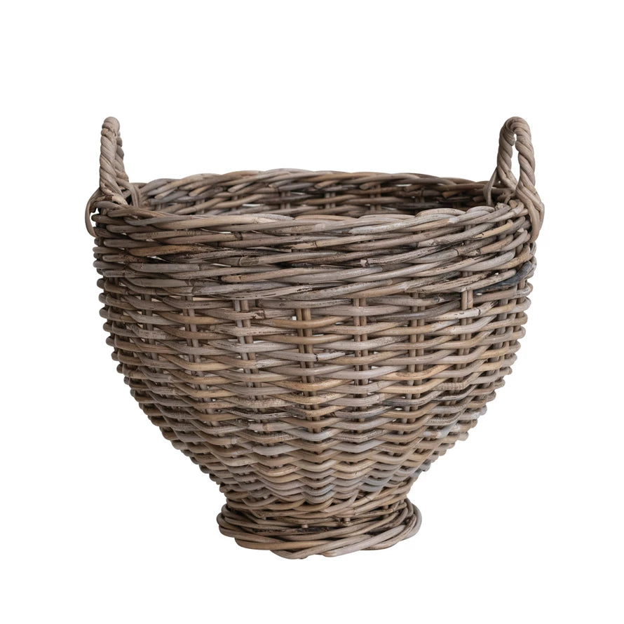 Hand Woven Rattan Footed Basket with Handles