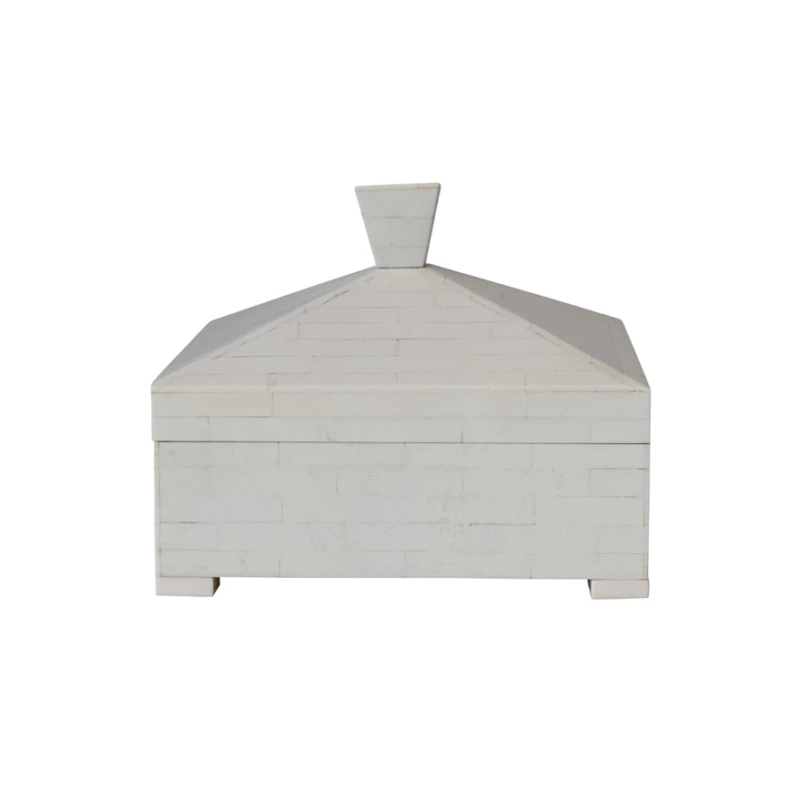 Resin Box Pyramid Shaped Lid & Knob, Ivory Color