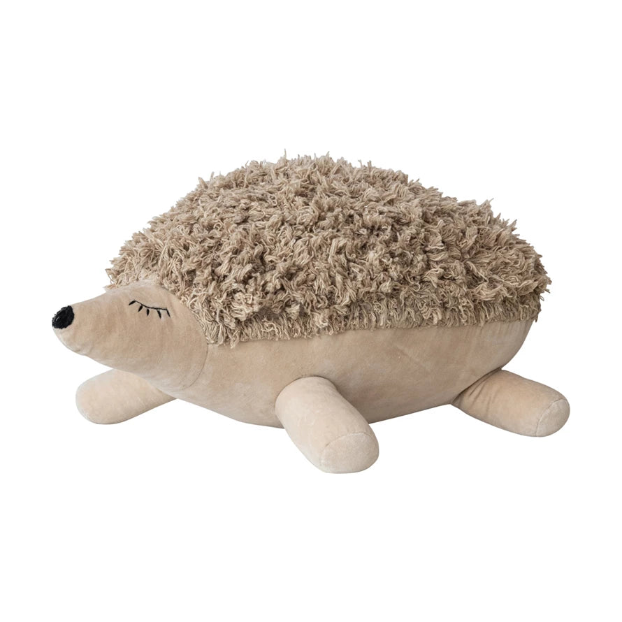 Cotton & Velvet Tufted Hedgehog Toy with Embroidery Brown