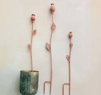 Cast Iron Flower Plant Stake Distressed Coral Color lg