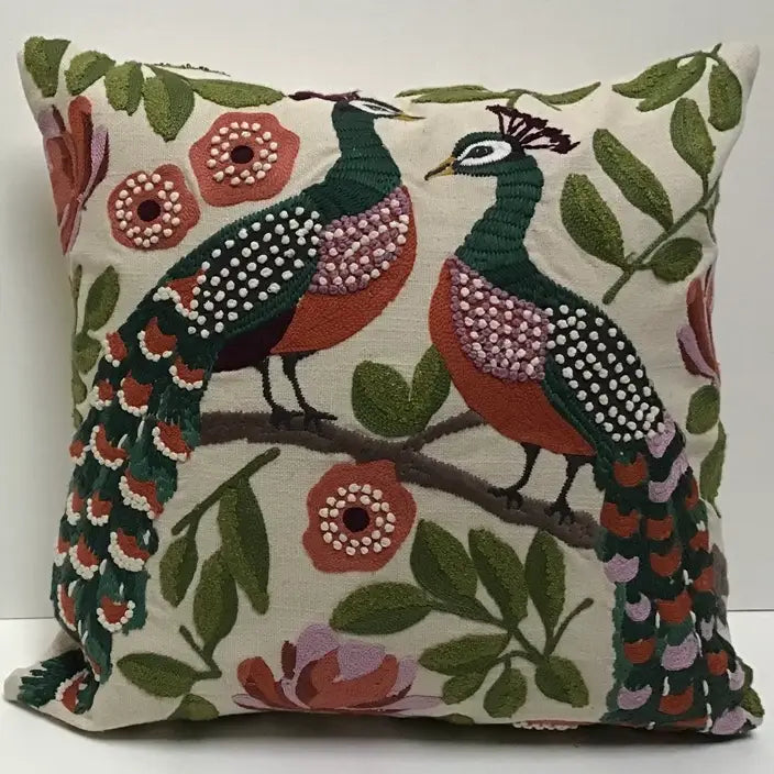 Pillow Applique/Embo 16" Peacock Duo