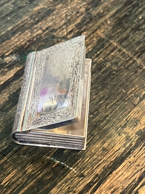 Book Shaped Pill Box Antique Style 925 Sterling Silver English