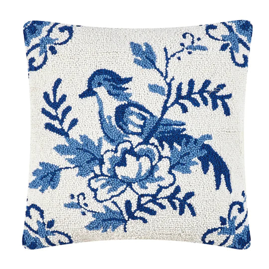 CHINOISERIE BLUEBIRD HOOKED PILLOW