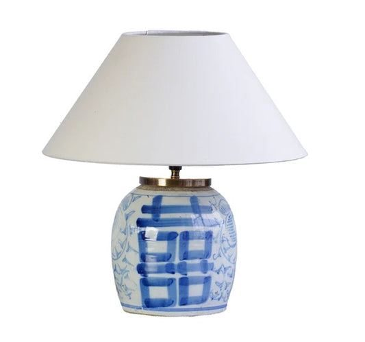 Vintage Blue and White Ginger Jar Lamp with Shade