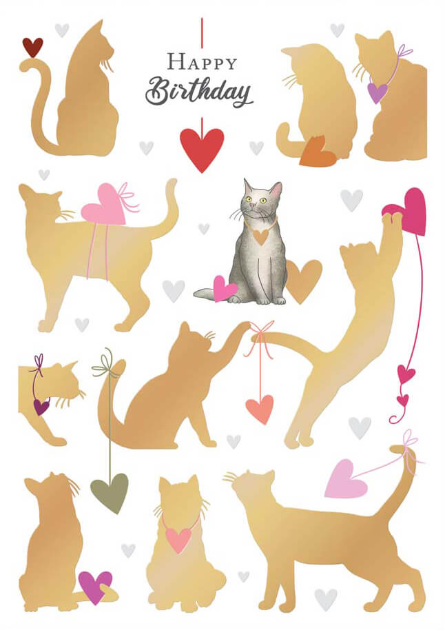 Happy Birthday Cat Hearts