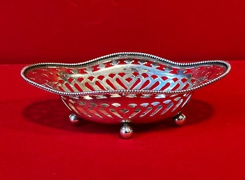 Antique Sterling Pierced Nut Bowl Ball Feet