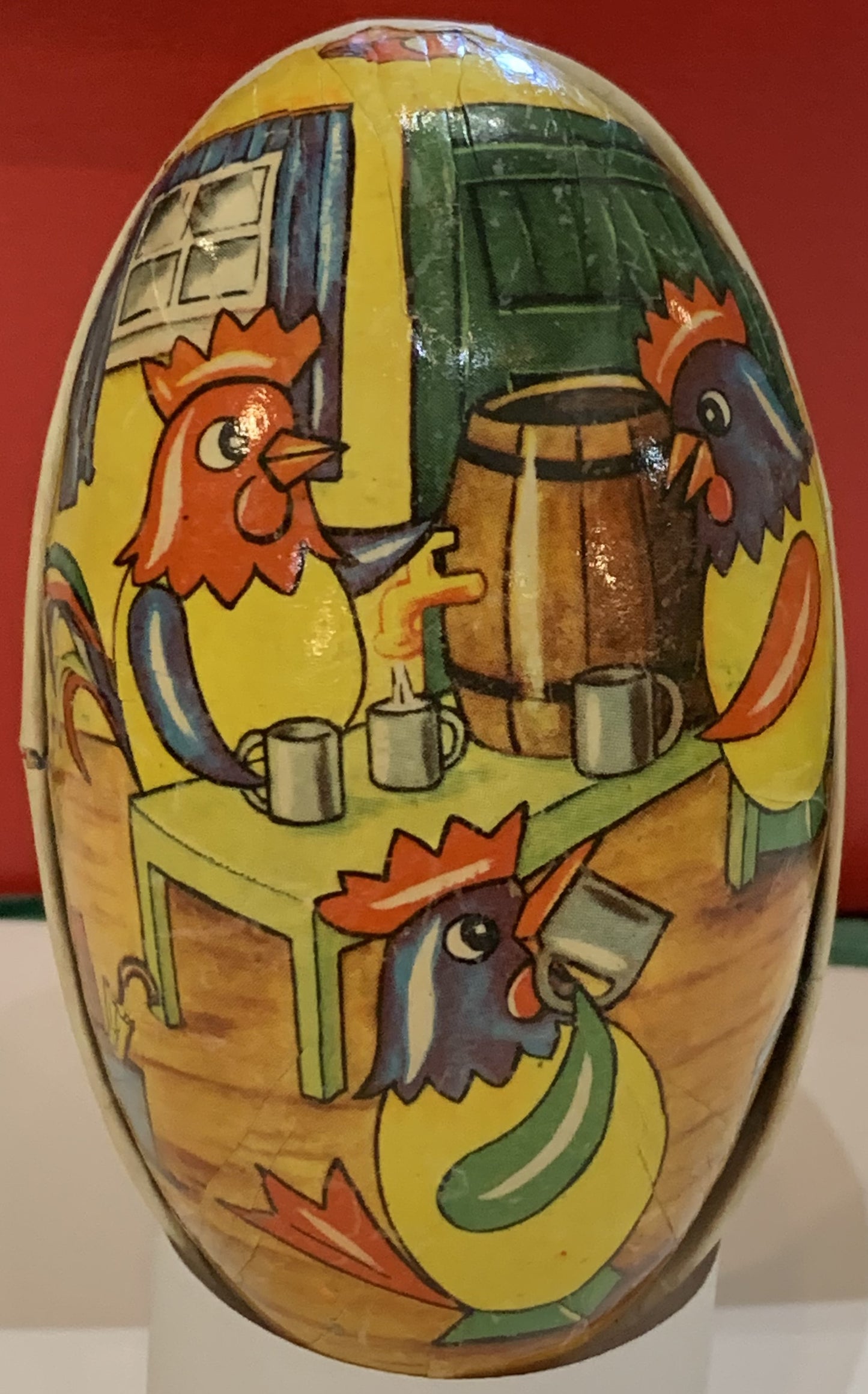 Vintage Paper Egg Rooster at the pub 5"