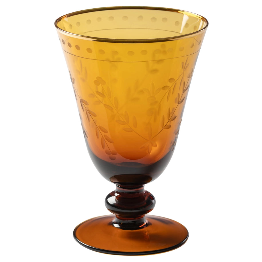 Etched Wine Glass Honey Gold