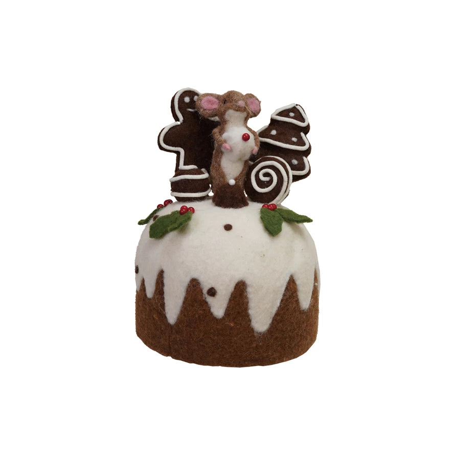 Wool Felt Cake with Gingerbread Cookies & Mouse