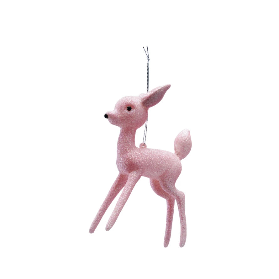 Plastic Deer Ornament with Glitter Pink
