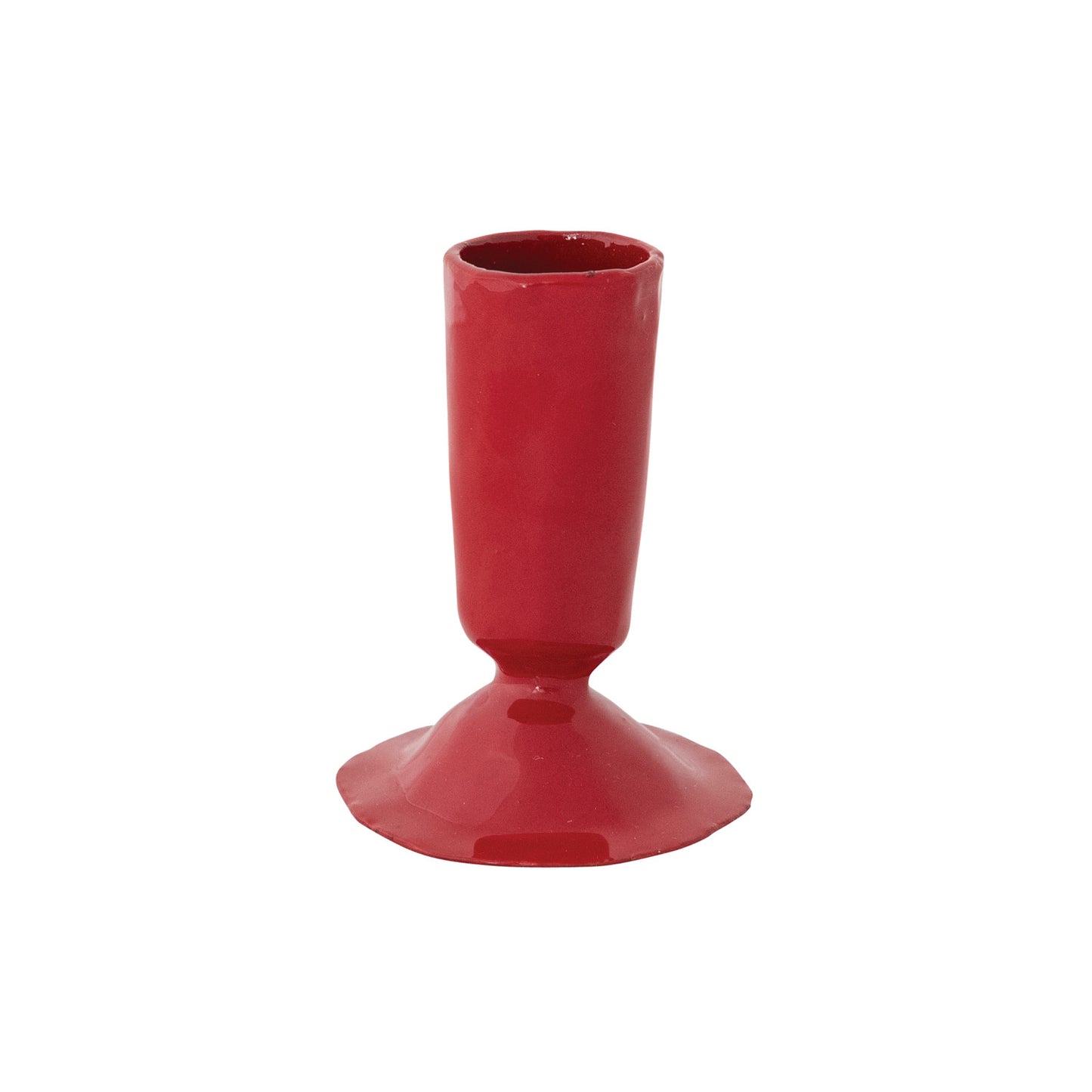 Enameled Cast Iron Taper Holder Red Hand-Forged
