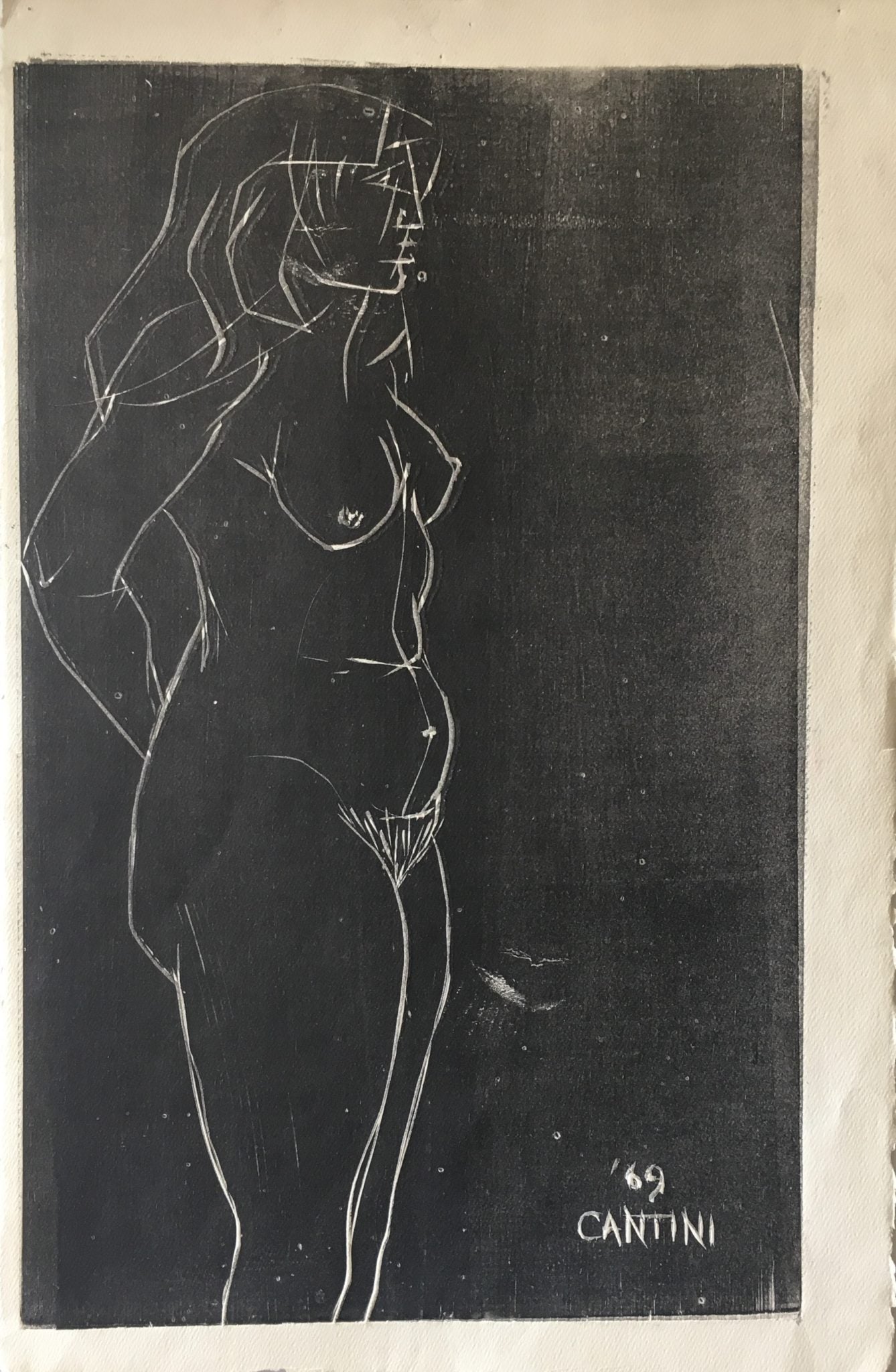 Woman Standing Woodblock