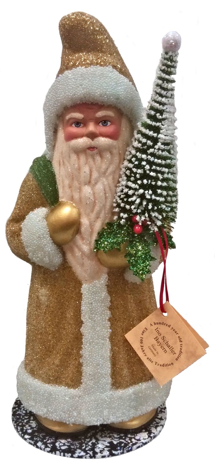 Beaded Goldenrod Yellow Santa with Tree