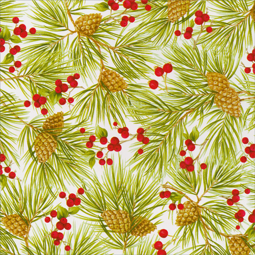 Evergreen And Berries White Roll Wrap 30 Inch X 8ft