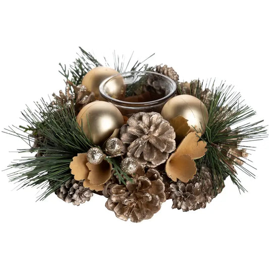 Votive Holder Pine Cones and Gold Ornaments