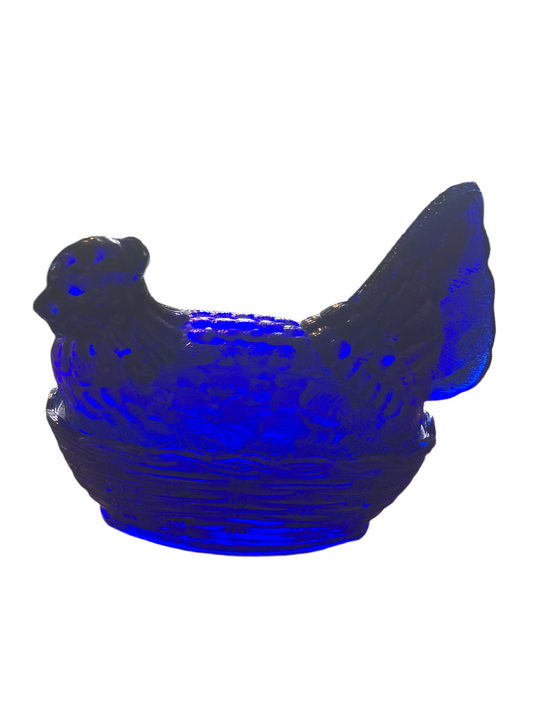 Vintage Cobalt Blue Glass Chicken on a Nest