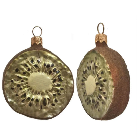 Slice of Kiwi Fruit Polish Mouth Blown Glass Christmas Ornament