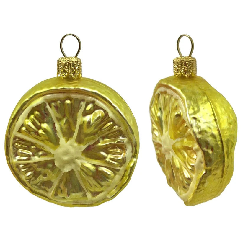 Slice of Lemon Citrus Fruit Polish Glass Christmas Tree Ornament